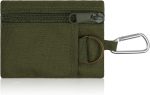 Small Coin Purse, Unisex Portable Nylon Zip Coin Pouch, Mini Tactical Keychain Pouch Change Purse with Carabiner (Green)