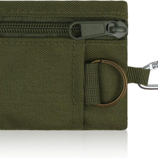 Small Coin Purse, Unisex Portable Nylon Zip Coin Pouch, Mini Tactical Keychain Pouch Change Purse with Carabiner (Green)