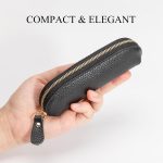 Full Grain Leather Coin Pouch - Travel Small Coin Purse with Zipper - Mini Key Pouch Change Purse for Women and Men (Black, Large Size)