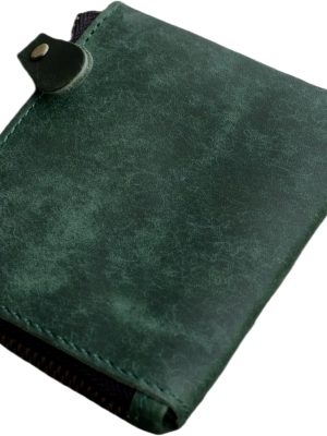 Genuine Leather Zipper Coin Purse Wallet With Key Car Smart Holder, Change Purse, Coin Pouch Holder For Men (Green)