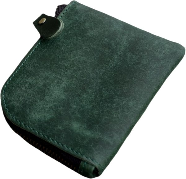 Genuine Leather Zipper Coin Purse Wallet With Key Car Smart Holder, Change Purse, Coin Pouch Holder For Men (Green)