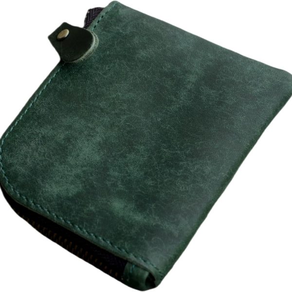 Genuine Leather Zipper Coin Purse Wallet With Key Car Smart Holder, Change Purse, Coin Pouch Holder For Men (Green)