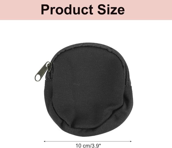 Mini Canvas Coin Purse Pouch, 3.9" Blank Round Mini Coin Wallet Small Change Purses Portable Organizer Bags with Zipper for Women Men Home DIY, Black