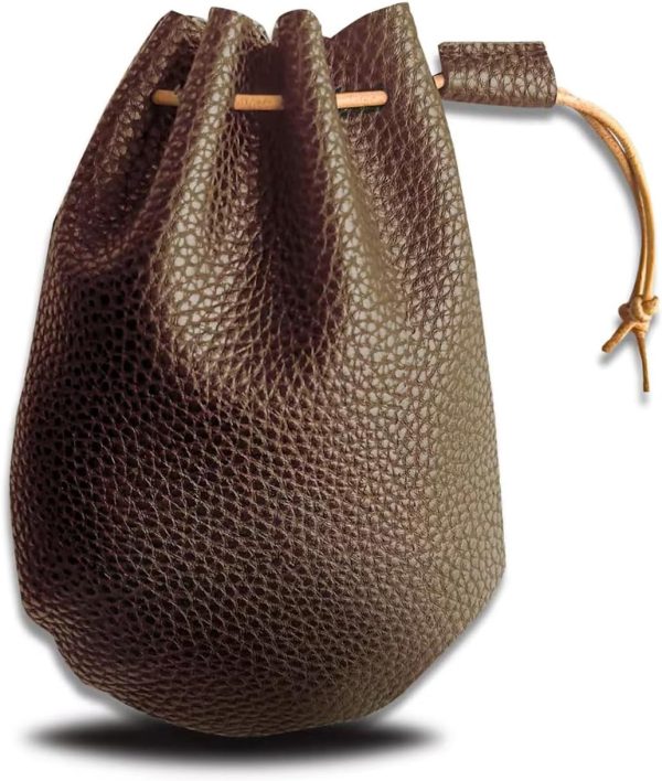 Faux Leather Drawstring Pouch, Premium Coin Pouch for Men, coin holder for purse, Change Holder for Car as coin purses, coin wallet, dice bags, key wallet Size 5.9" x 4.3" (Brown)