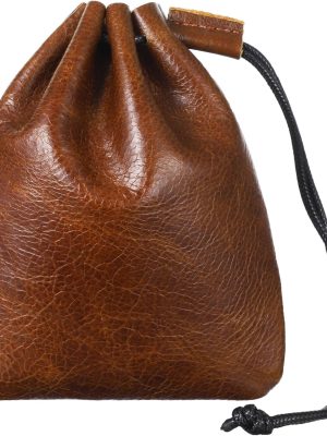 Leather Drawstring Coin Purse Leather Storage Bags Drawstring Cowhide Bag Small Waterproof Pouch Vintage Leathers Pouch Portable Retro Travel Phone Dice Storage Bag Small Bucket Purse for Smalls Items