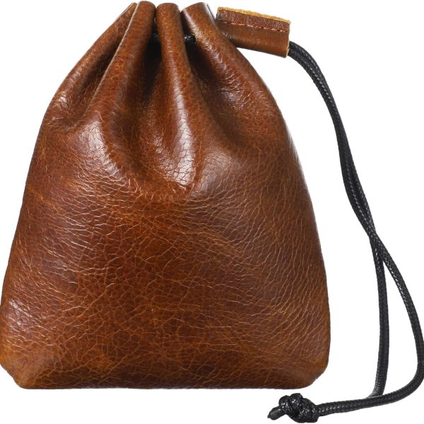Leather Drawstring Coin Purse Leather Storage Bags Drawstring Cowhide Bag Small Waterproof Pouch Vintage Leathers Pouch Portable Retro Travel Phone Dice Storage Bag Small Bucket Purse for Smalls Items