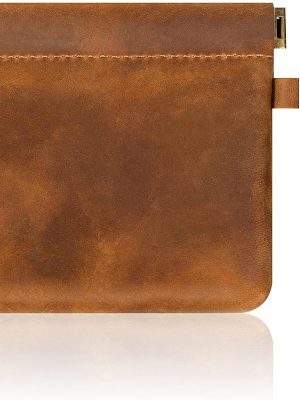 Leather Coin Purse with Wristlet,  Coin Pouch with Dual Interlayer, Card and Change Holder, Easy Clip on without Zipper, Squeeze Coin Wallet, Handmade Genuine Leather Wallet For Men/Women