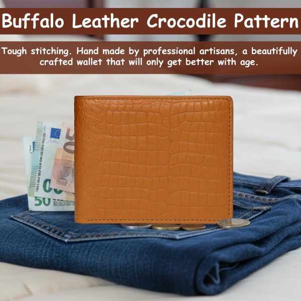 Men’s Wallet Genuine Leather RFID Bifold Wallet, Classic Minimalist Front Pocket Design, 9 Card Slots, 1 ID Window, Zip Coin Pocket & 2 Cash Compartments, Soft Tan Western Style