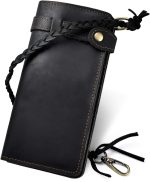Mens Genuine Leather Bifold Wallet Organizer Checkbook Removable Chain Wallet
