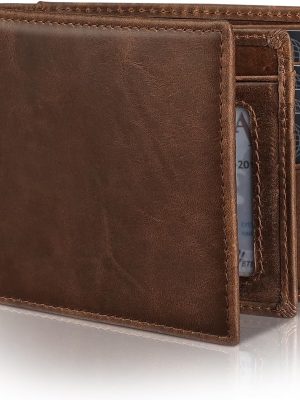 Mens Genuine Leather Bifold RFID Blocking Wallet with 14 Card Slots, ID Window & 2 Cash Pocket - Includes Gift Box