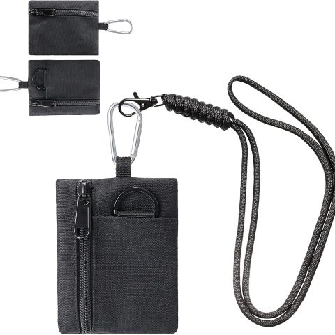 Coin Purse for Men Women, Canvas Coin Pouch Keychain With Retractable Lanyard, Small Change Purse Tactical EDC Pocket Mini Tool Pouch(Black)