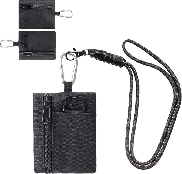 Coin Purse for Men Women, Canvas Coin Pouch Keychain With Retractable Lanyard, Small Change Purse Tactical EDC Pocket Mini Tool Pouch(Black)