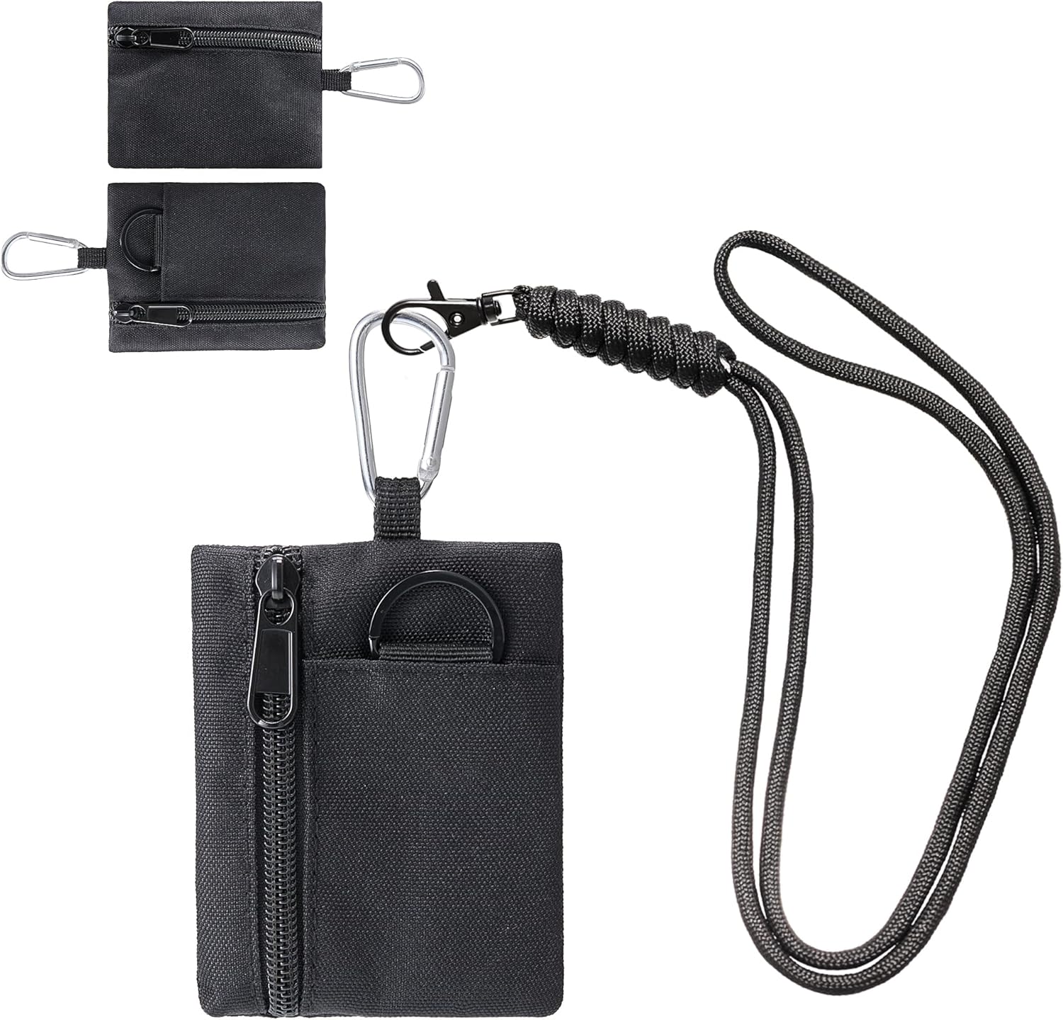 Coin Purse for Men Women, Canvas Coin Pouch Keychain With Retractable Lanyard, Small Change Purse Tactical EDC Pocket Mini Tool Pouch(Black)