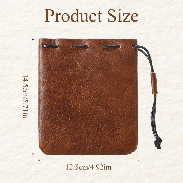 Leather Drawstring Coin Purse Leather Storage Bags Drawstring Cowhide Bag Small Waterproof Pouch Vintage Leathers Pouch Portable Retro Travel Phone Dice Storage Bag Small Bucket Purse for Smalls Items