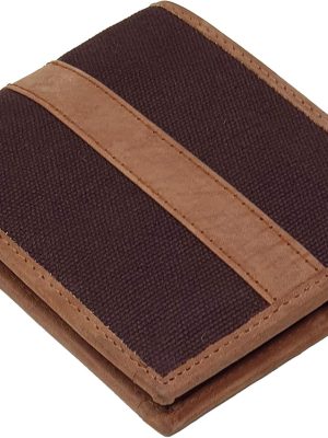 Men's Leather Canvas Wallet Slimline Credit Card Id Note Section Brown