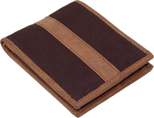 Men's Leather Canvas Wallet Slimline Credit Card Id Note Section Brown