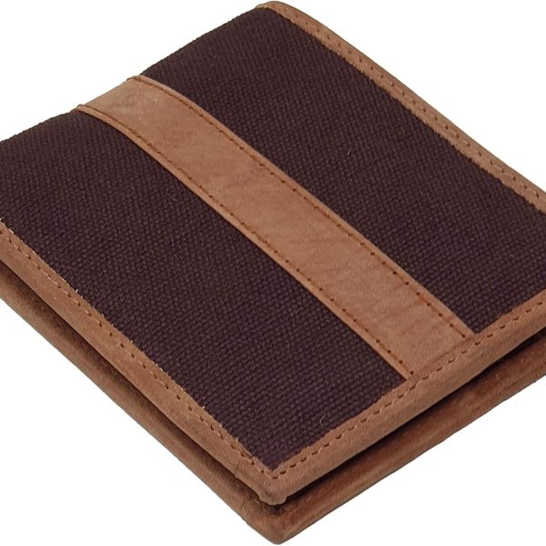 Men's Leather Canvas Wallet Slimline Credit Card Id Note Section Brown