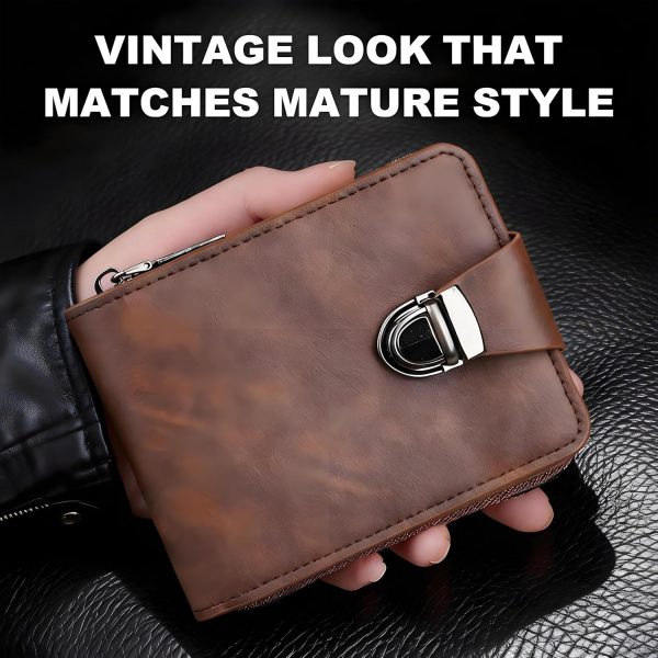 Men's Vintage Compact Zipper Wallet,Business-Style Vintage Coin Purse, Multiple Card Slots,Mens Wallet With Zipper,Big Money Slot, Card Slot, Id Slot, Zipper Pocke (Brown)