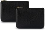 PU Leather Coin Purse Pouch Change Holder Small With Zipper for Men Women 2 PCS Set (Black&Black)