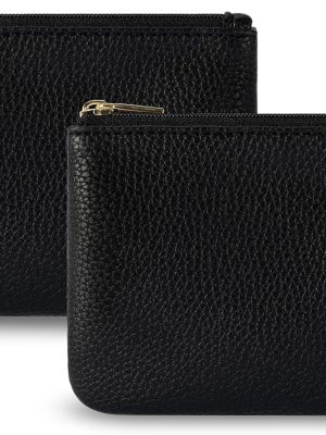 PU Leather Coin Purse Pouch Change Holder Small With Zipper for Men Women 2 PCS Set (Black&Black)