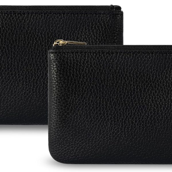 PU Leather Coin Purse Pouch Change Holder Small With Zipper for Men Women 2 PCS Set (Black&Black)