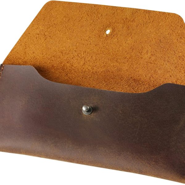 Leather Money Cash Envelopes Wallet for Men, Money Bag Pouch Reusable Budget Envelope Wallet, Retro Clutch Wallet, Brown