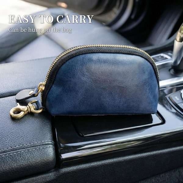 Coin Purse for women men,Genuine Leather Wallet Coin Pouch with Zipper Coin Bag,Simple Sturdy Coin Case.Blue