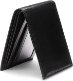 Men's Old Leather Bifold Wallet with ID Window and Card Slots - Italian Leather, Durable and Stylish, Black
