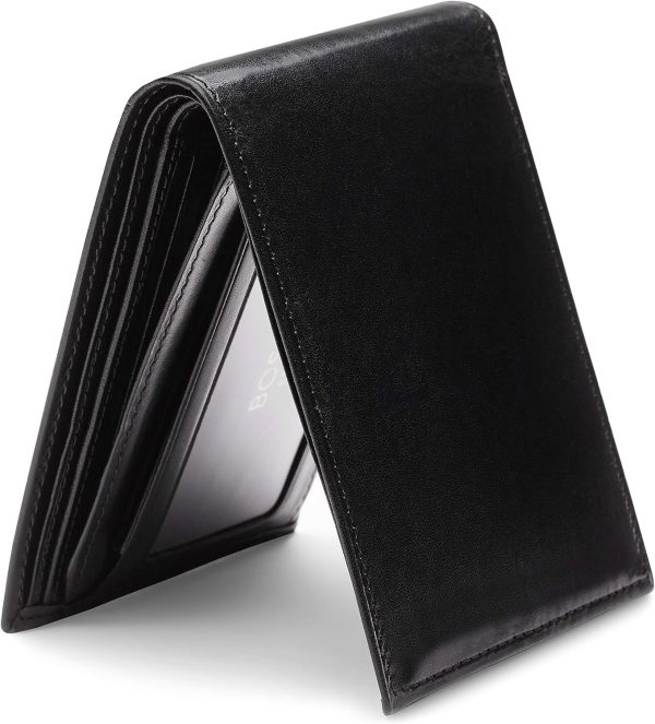 Men's Old Leather Bifold Wallet with ID Window and Card Slots - Italian Leather, Durable and Stylish, Black