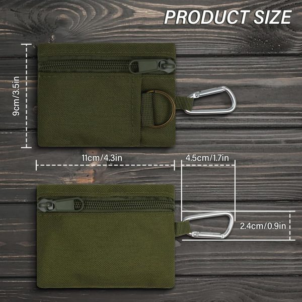 Small Coin Purse, Unisex Portable Nylon Zip Coin Pouch, Mini Tactical Keychain Pouch Change Purse with Carabiner (Green)