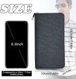 Men’s Wallet, Minimalist Large Capacity Canvas Zipper Long Wallets, Business Card Holder Phone Clutch Purse (Black)