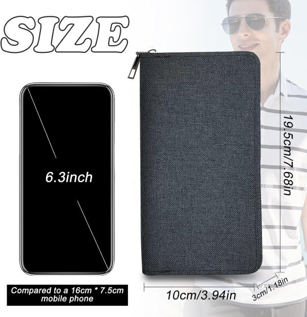 Men’s Wallet, Minimalist Large Capacity Canvas Zipper Long Wallets, Business Card Holder Phone Clutch Purse (Black)