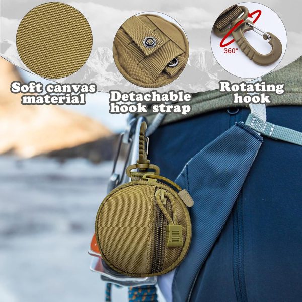 Outdoor Coin Purse for Men, Nylon Coin Wallet Small Coin Pouch with Removable Hook, Lightweight Small Coin Bag Change Pouch Coin Purses for Hiking, Climbing, Cycling, Shopping (brown)