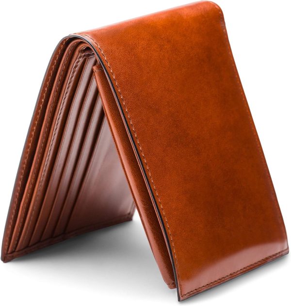 Men's Leather Wallet with Removable ID Passcase - Bifold Wallet for Men With 8 Card Slots, Premium Hand-Stained Leather With Gift Packaging, Amber Brown