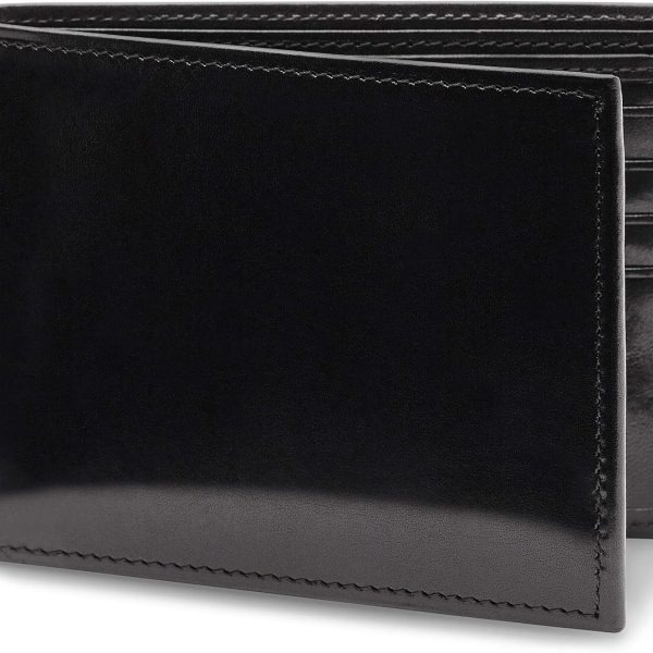 Men's Old Leather Bifold Wallet with ID Window and Card Slots - Italian Leather, Durable and Stylish, Black
