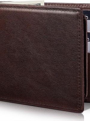 Mens Wallet Genuine Leather Bifold RFID Blocking Wallet for Men with 2 ID Windows 12 Card Holders 2 cash pockets 1 Gift Box
