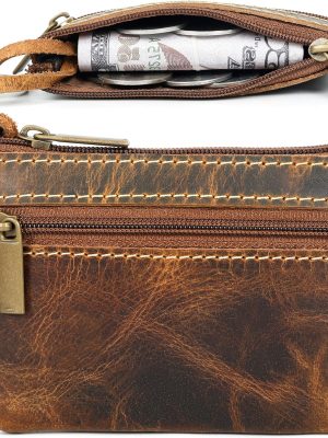 Coin Purse for Men,Coin Pouch for Men,Genuine Leather Mens Tray Purses Coin Purse Cash Change Wallet Key Holder Money Pouch (Antique Brown)