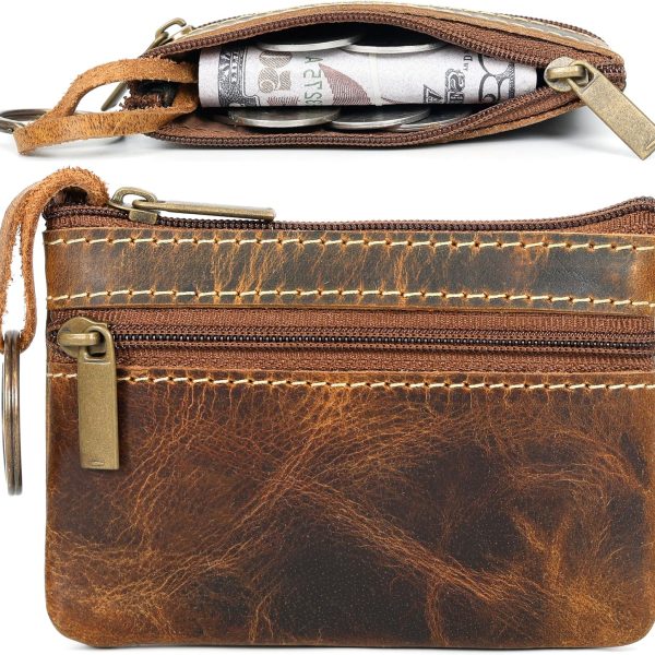 Coin Purse for Men,Coin Pouch for Men,Genuine Leather Mens Tray Purses Coin Purse Cash Change Wallet Key Holder Money Pouch (Antique Brown)